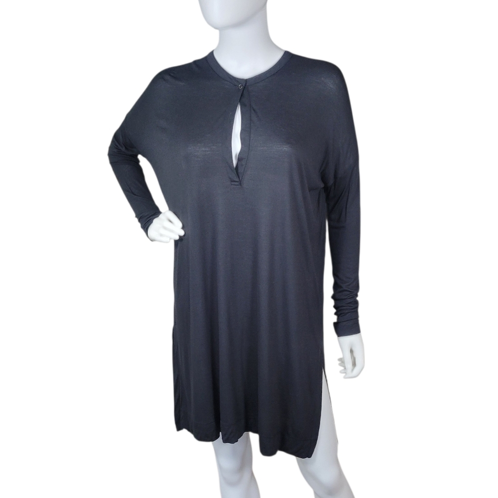 Vince Tunic Top Womens Small Black Semi Sheer Dolman Long Sleeve Viscose Stretch